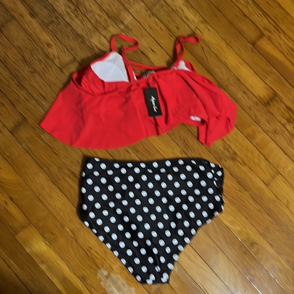 Aqua Eve plus size swimsuit, red top, and polkadot bottoms - Picture 5 of 7